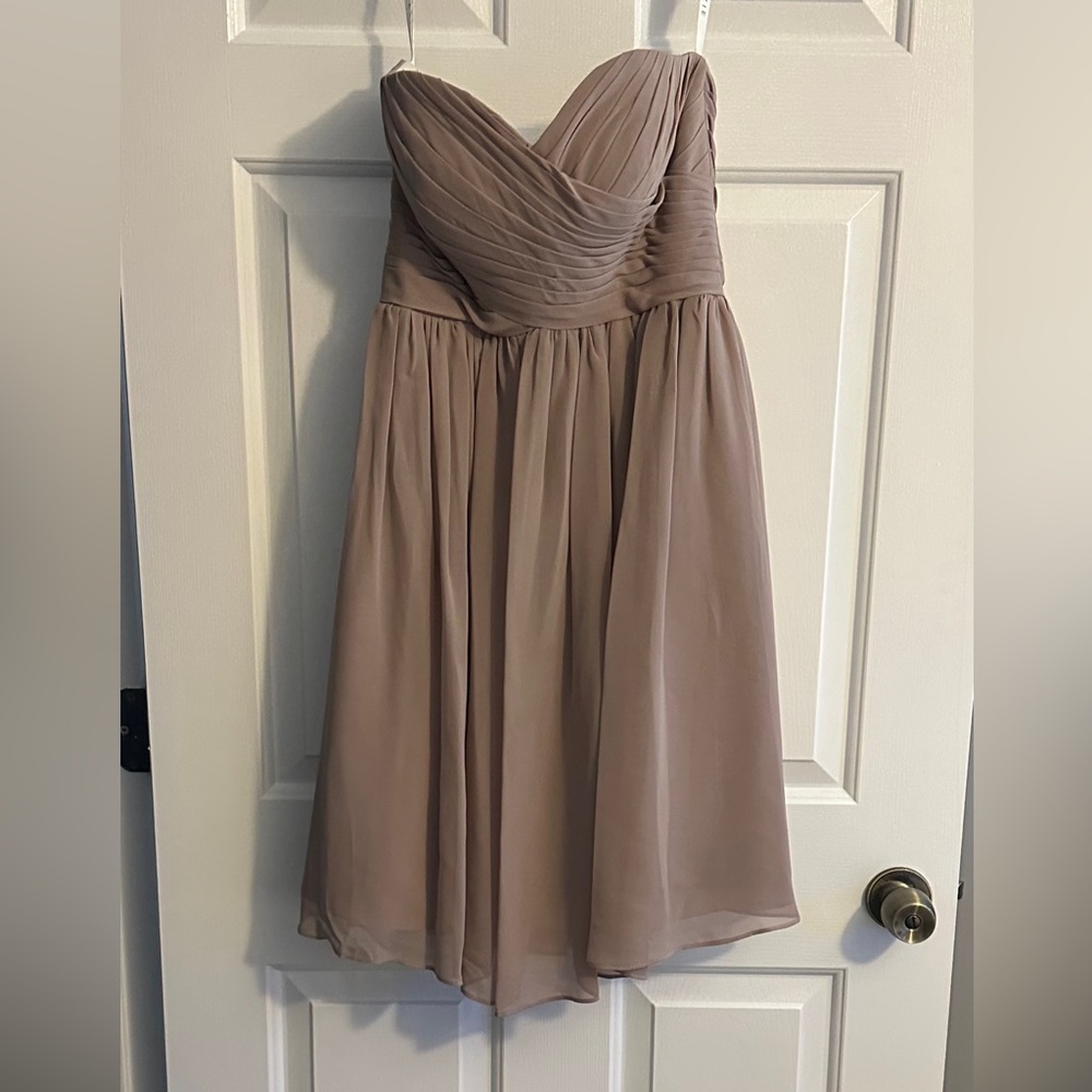 Azazie Strapless Pleated Dress in Taupe